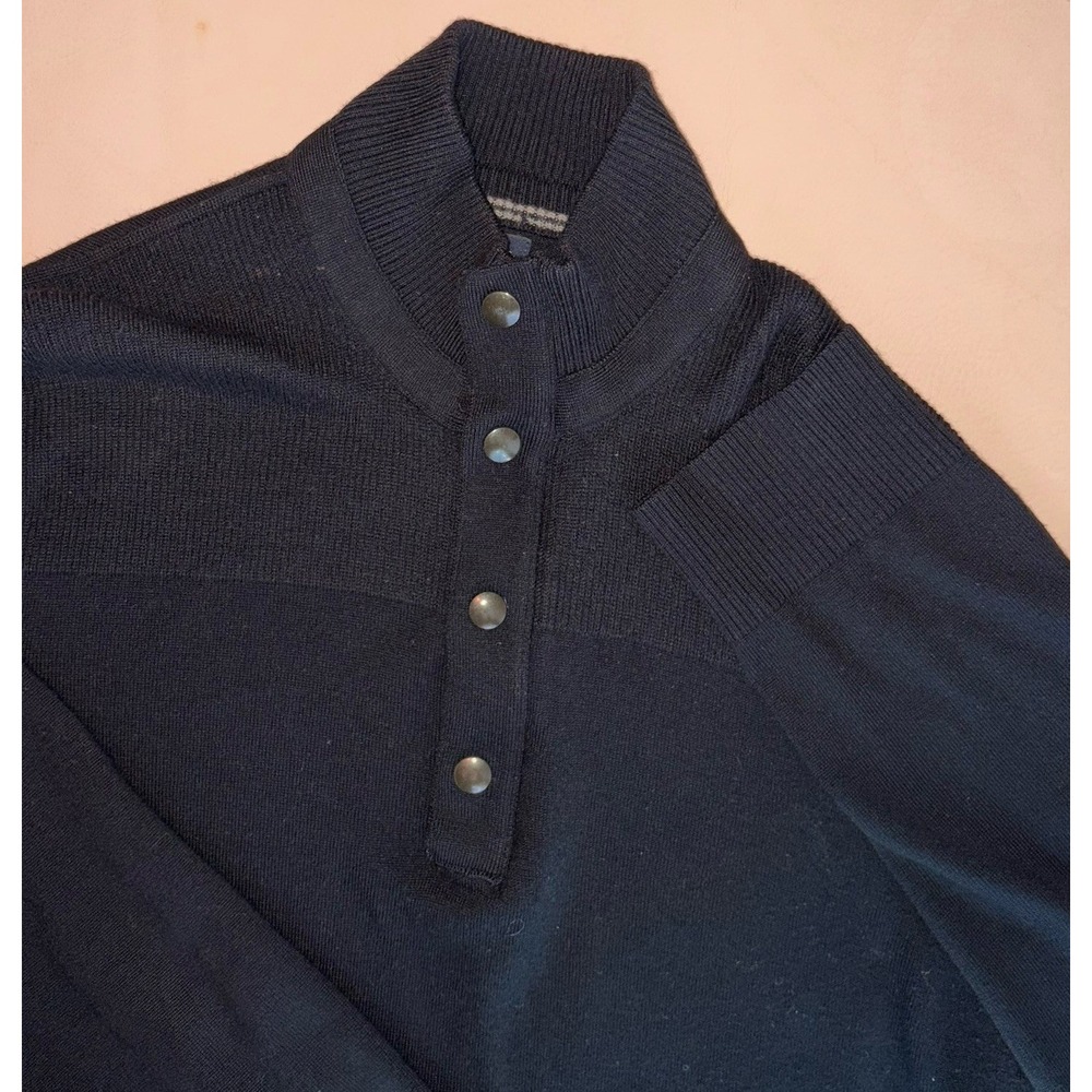Banana Republic Mens XL Black Merino Wool Blend 1/4 Zip Snap Mock Sweater
